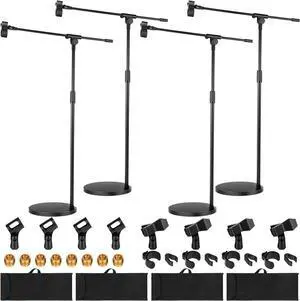 4 Set Microphone Stands, Boom Arm Floor Mic Stand with Weighted Base, Adjustable Max Height 82" Includes 12 Mic Clips, Screw Adapter and Carrying Bags for Singing Stage Wedding Band Church