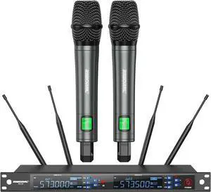 Wireless Microphone System True Diversity Dual Cordless Microphone Set, Professional UHF Handheld Wireless Microphones w/Auto Scan,2x50 Frequencies, Long Distance 328ft, Mic for Singing,Karaoke