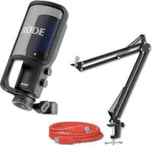 Rode NT-USB+ USB Condenser Microphone with Rode SC27 Red USB-C to USB-C Cable and StreamEye Adjustable Boom Arm Rode NT-USB+ USB Condenser Microphone with Rode SC27 Red USB-C to USB-C Cable and StreamEye Adjustable Boom Arm