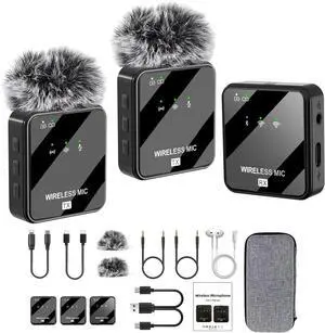 Dual Mini Wireless Microphone USB C & Lightning for iPhone, Android Phone,Laptop,Noise Canceling Tiny Lavalier Microphone for Video Recording,TikTok,Plug-Play Lav Clip Mic.(10-Hr Battery Life)