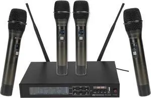 Retekess TC104 Wireless Microphone System, Karaoke Microphone, 4x50 Adjustable Channels, Auto Scan, Cordless Mic Set with 4 Handheld Mics for Singing, Church, DJ Gigs