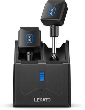 LEKATO 5.8GHz Guitar Wireless System with Charging Case, Audio Wireless Guitar System with 4 Signal Channels Rechargeable Wireless Guitar Transmitter Receiver for Electric Guitar Bass Instruments