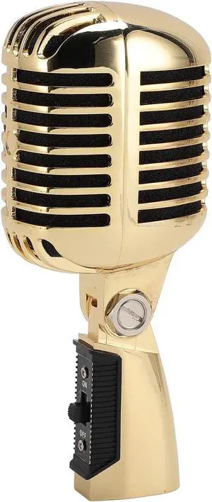 Vintage Microphone, Classic Dynamic Vocal Microphone with Cardioid Directional Design, Zinc Alloy Material, Retro Style with Self Tensioning Rotating Rack, High Signal Output