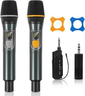 Wireless Microphones, Professional UHF Dual Microphones for Karaoke, Wireless Dynamic Microphone System Set with Rechargeable Receiver,Plug and Play, Speech, Wedding, Church, PA System