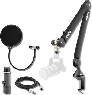 Rode PSA1+ Pro Studio Boom Arm for Podcasting and Streaming with Quick Release Mic Stand Adapter, Microphone Pop Filter, Professional Grade XLR Cable and StreamEye Polishing Cloth