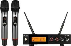 Wireless Microphone Systems, Dual UHF Handheld Dynamic Mic, Receiver with Reverberation, Echo Function, 164 ft Range,for Singing Home Karaoke, Party, Church, DJ, Wedding, Speech,Grey Wireless Microphone Systems, Dual UHF Handheld Dynamic Mic, Receiver with Reverberation, Echo Function, 164 ft Range,for Singing Home Karaoke, Party, Church, DJ, Wedding, Speech,Grey