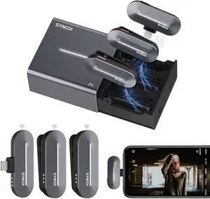 SYNCO Wireless Lavalier Microphone for iPhone, P2L Dual Mic with Noise Reduction Plug Play with Charging Case for Smartphone, Microphone-for-iPhone SYNCO Wireless Lavalier Microphone for iPhone, P2L Dual Mic with Noise Reduction Plug Play with Charging Case for Smartphone, Microphone-for-iPhone