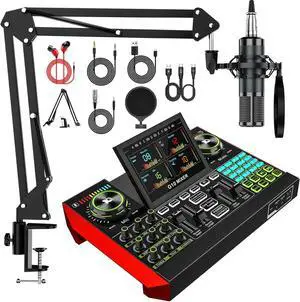 G10 Audio mixer Podcast Equipment Bundle, Audio Interface with Cardioid Designer P15 Mic for Gamer and All-in-One DJ Mixer, Perfect for Live Streaming, Singing, YouTube, Gaming