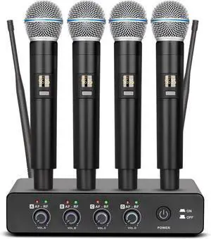 B-2000 Professional Wireless Microphone System 4 Cordless Handheld Mics, Perfect for Karaoke Parties, Church Services, Meetings, and More! Compatible with TVs and Speakers B-2000 Professional Wireless Microphone System 4 Cordless Handheld Mics, Perfect for Karaoke Parties, Church Services, Meetings, and More! Compatible with TVs and Speakers
