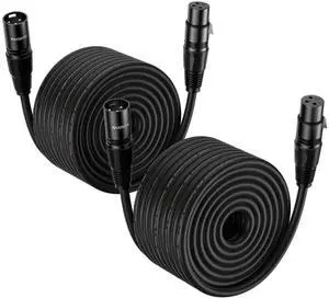 XLR Cable 100 Ft 2 Packs,Microphone Cables,Premium Balanced Microphone Mic Speaker Cable with 3-Pin XLR Male to Female DMX Cable,Black