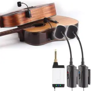 Double Microphone for Guitar Q2/AT-5G Guitar Microphone Wireless UHF Mic Instrument Condenser Pick Up Receiver and 2 Transmitter System for Classical and Acoustic Guitar