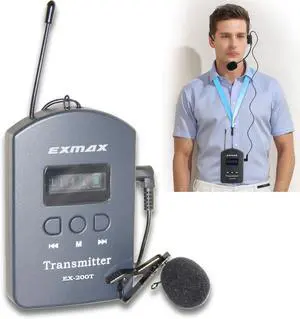 EXMAX EX-200E UHF Wireless Tour Guide System Voice Transmission Transmitter 200 Channels for EX-200E Training Institutes Factory Visiting Trade Shows Simultaneous Translation - One Transmitter