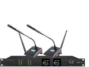 Professional Conference Microphone System, 200 Channels UHF Cordless mic Set w/ 2x100 Frequencies, 2 Gooseneck Mics for Lecture, Church, Conference, Public Speaking