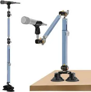 Microphone Boom Arm, 360°Rotatable Adjustable & Foldable Desk Microphone Arm Stand with 3/8"Adapters, Sturdy Aluminum Alloy Mic Arm for Podcast, Video, Gaming, Meeting,Studio (Suction Cup)