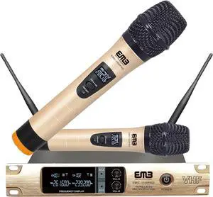 EMB EMIC1550PRO Dual VHF Wireless Handheld Microphone System w/Rechargeable Receiver - Great for Any Occasion Such as Karaoke, DJ, Wedding, Church, Classroom, Stage, Business and Outdoor