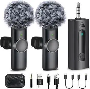 Dual Wireless Lavalier Microphone for Camera/iPhone/Android Phone/Laptop/Computer, Professional Plug-Play Lapel Microphone Wireless for Video Recording, Interview, Vlogging, YouTube - K2