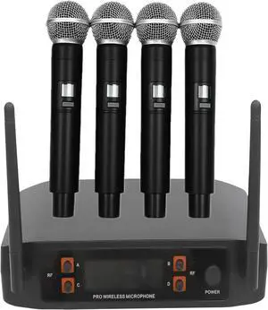 Wireless Microphone System, Pro 4-Channel Cordless Mic Set with Four Handheld Mics, Fixed Frequency, Long Range 65Ft for Party/Wedding/Church/Conference/Speech Wireless Microphone System, Pro 4-Channel Cordless Mic Set with Four Handheld Mics, Fixed Frequency, Long Range 65Ft for Party/Wedding/Church/Conference/Speech