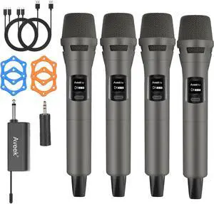 Aveek 4 Packs Wireless Microphone System, 2.4GHz Plug & Play Karaoke Microphone Set for Singing, Parties, Church, Weddings, Events, Compatible with Speaker & Amplifier Aveek 4 Packs Wireless Microphone System, 2.4GHz Plug & Play Karaoke Microphone Set for Singing, Parties, Church, Weddings, Events, Compatible with Speaker & Amplifier