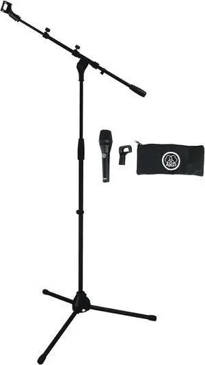 Audiosavings Bundle: (1) AKG P5i Handheld Dynamic Metal Vocal Microphone Mic Bundle with (1) Rockville RVMIC1 Microphone Stand Dual Boom & Tripod Base (2 Items)