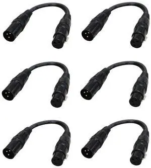 Audio2000'S E02100P6 Six-Pack 6-Inch XLR Female to XLR Male Microphone/Audio/Patch/Recording Cables (6-Inches, 6 Pack), Black