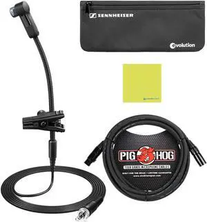 Sennheiser E 908 B-EW Clip-on Cardioid Condenser Gooseneck Instrument Microphone for Saxophones Bundle w/Pig Hog PHM10 8mm Mic Cable Polishing Cloth