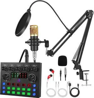 Podcast Equipment Bundle, Audio Interface with Voice Changer and BM800 Condenser Microphone, Recording Studio Package Perfect for Recording, Broadcasting, Live Streaming, YouTube, TikTok (BM800-V8SG)