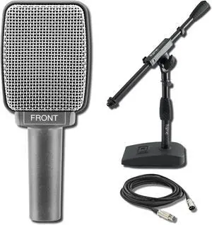Sennheiser e 609 Silver Supercardioid Dynamic Guitar Microphone with GFW-MIC-0821 Compact-Base Bass Drum/Amp Mic Stand and XLR Cable