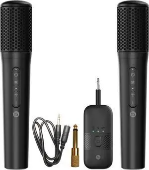 UHF Wireless Microphone System, Black Dual Handheld Microphones with Rechargeable Receiver, for Karaoke, Speech, Wedding, Church, PA System,Outdoor Events
