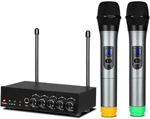 Wireless Bluetooth Microphone, Dual Channel Handheld Mics System with 2 Handhold Microphones and Receiver, Home KTV Set for Karaoke, Stage Outdoor Events Wireless Bluetooth Microphone, Dual Channel Handheld Mics System with 2 Handhold Microphones and Receiver, Home KTV Set for Karaoke, Stage Outdoor Events
