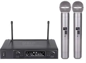 Wireless Microphone, UHF Professional Handheld Dynamic Microphone System with 2 Mics and Receiver, Home KTV Sets for Karaoke, Meeting, Stage, Outdoor Events