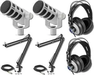 Rode PodMic Cardioid Dynamic Broadcast Microphone (White, Pair) with 2X Cans50 Studio Headphones, 2X Microphone Boom Arms and 2X XLR Cables Rode PodMic Cardioid Dynamic Broadcast Microphone (White, Pair) with 2X Cans50 Studio Headphones, 2X Microphone Boom Arms and 2X XLR Cables