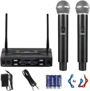 Wirreless Microphones with 2 Handheld Dynamic Signal Sende Transmlttier Mics Fixed Dual Frequency Wirreless for DJ Karaoke Wedding KTV