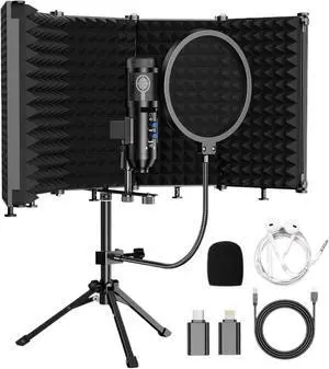 Practical Studio Microphone with Adjustable Kit, Suitable for Podcasts and Singing(Black)