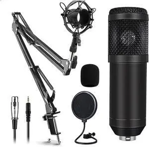 Sound Card Kit Condenser Microphone Set with Live Sound Card,Metal Shock Mount and Double Layer Pop Filter for Live Podcasting Studio Setup for RStyle a Black 1