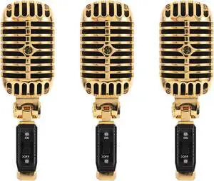 3X Professional Wired Vintage Classic Microphone Dynamic Vocal Mic Microphone for Live Performance Karaoke(Gold)