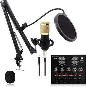 Metal Microphone Kit,Microphone Kit with Live Sound Card,Adjustable Microphone Suspension Scissor Arm,Metal Shock Mount and Double-Layer Pop-Up Filter Metal Microphone Kit,Microphone Kit with Live Sound Card,Adjustable Microphone Suspension Scissor Arm,Metal Shock Mount and Double-Layer Pop-Up Filter