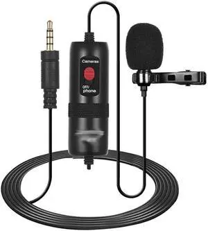 Omni-Directional Condenser Lavalier Microphone with Foam Windscreen, Clip, for Smartphone, Camcorders