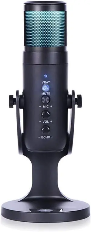 USB Condenser Microphone with Supercardioid Pattern, Adjustable RGB Light, Real-Time Monitoring for Home Studio, Project Applications