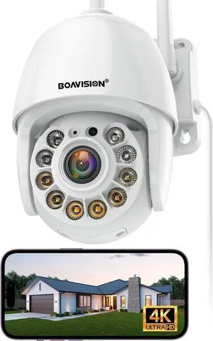 BOAVISION 4K/8MP Security Camera Outdoor, Wireless WiFi IP Camera Home Security System 360° View,Human/Pet/Vehicle Detection, auto Tracking,Two Way Talk,pan Tile Full Color Night Vision,5G/2.4G WiFi