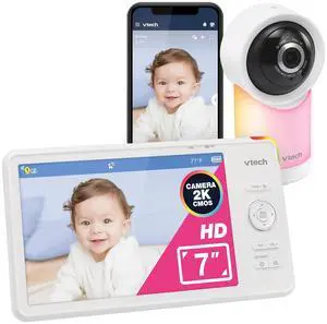 VTech Smart WiFi 7 HD Display Video Baby Monitor, 1080p HD Camera via App, Pan-Tilt-Zoom, Night Light, 2-Way Talk, 2K CMOS Video Sensor, Wide-Angle Viewing, Rechargeable Battery, Free App: RM7866HD