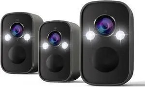 3PCs Security Cameras Wireless Outdoor, 5MP WiFi Security Camera for Home with AI Detection, Spotlight Siren, Battery Powered Camera with Color Night Vision, 2-Way Talk, Cloud/SD, Work with Alexa
