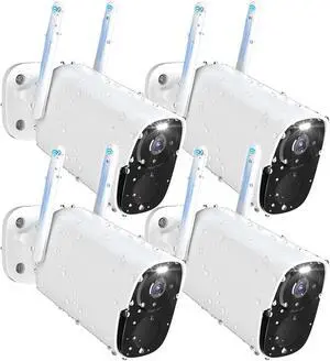 Rraycom 2K QHD Color Night Vision Security Cameras Wireless Outdoor, 12000mah Battery, IP66 Waterproof, Two-Way Audio, 120°FOV, Motion Sensor, Alexa Compatible 4PACK BW4 Plus