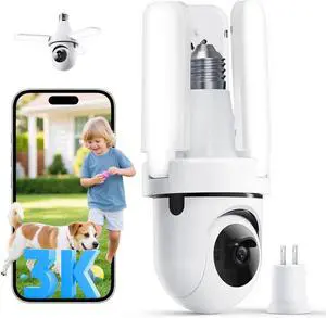 FOSCAM Light Bulb Camera, 3K Auto Tracking 360° PTZ Security Cameras Wireless Outdoor Indoor, Dimmable LED Bulb, Color Night Vision, Motion Detection, Auto Cruise, Works w/Alexa/Google Assistant
