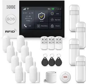 Alarm System for Home Security,21Pcs DIY Kit Touch Screen Siren Hub with Loud Alarm,SOS Button,Window Alarms, Remotes,Door/Motion Sensors,APP Control,Compatible with Alexa,NO Monthly Fee
