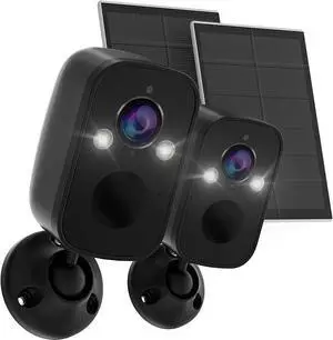 Rraycom 2Pack Wireless Battery-Powered Security Camera Outdoor with Solar Panel, 2K QHD, Color Night Vision, 130° Viewing Angle, AI Motion Detection, 2-Way Talk, Cloud/SD Storage