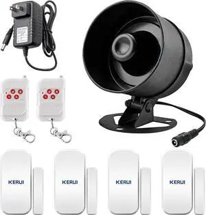 KERUI Indoor/Outdoor Security Alarm System Kit,Wireless Weatherproof Siren Horn with Remote Control and Door Contact Sensor Burglar Alarm for Home Basement Garage
