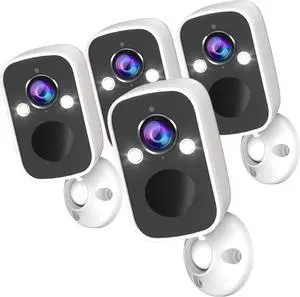 Rraycom 4PC Security Cameras Wireless Outdoor,2K Battery Powered WiFi Cameras for Home Security with Color Night Vision, AI Motion Detection 2-Way Audio Waterproof, Works/Alexa, Cloud/SD Storage