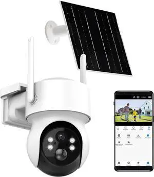 2K Wireless Solar Security Camera Outdoor with Floodlight, 4MP WiFi PTZ Camera for Home Surveillance, Motion Detection, 98FT Night Vision, 5W Solar Panel &Rechargeable battery, Waterproof, 2-Way Audio