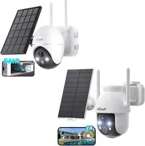 ieGeek Security Cameras Wireless Outdoor, 2K Solar WiFi Camera for Home Security System, Battery Powered Surveillance Cam with Solar Panel, 360° PTZ Color Night Vision, Motion Sensor, Works with Alexa