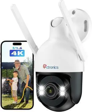 Ctronics 4K 8MP Security Camera Outdoor, PTZ Camera WiFi 2.4/5GHz, AI Human/Vehicle/Pet Detection, Auto Tracking, Color Night Vision, IP66/Metal